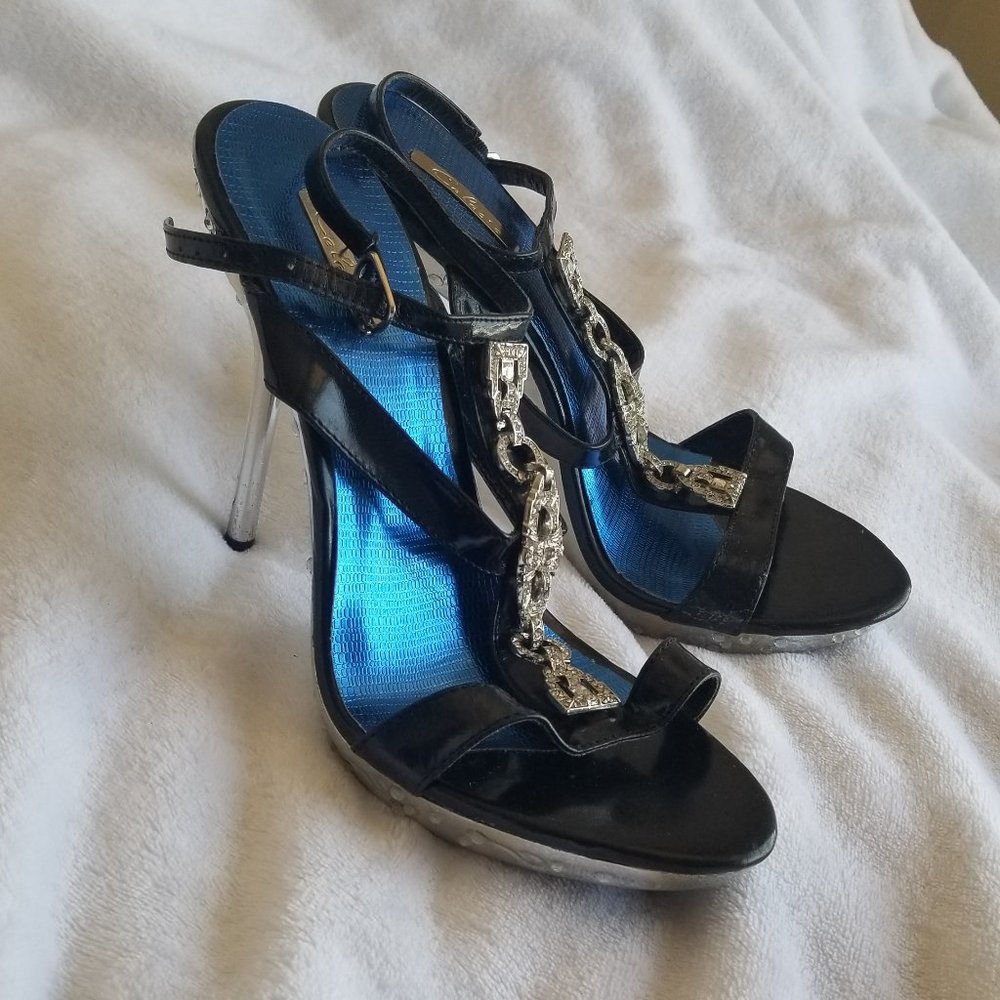 Black and Silver Heels Size 6
